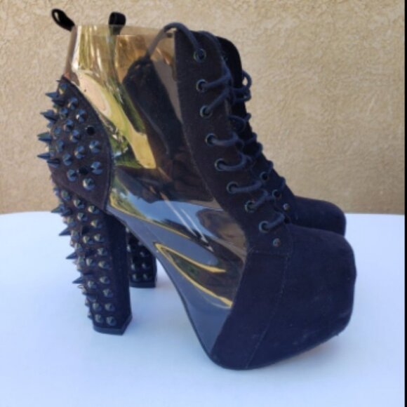 SEE ME SPIKING  Spike Platform Boots  Black Suede & See Through  ( BRAND NEW ! ) - Picture 8 of 10